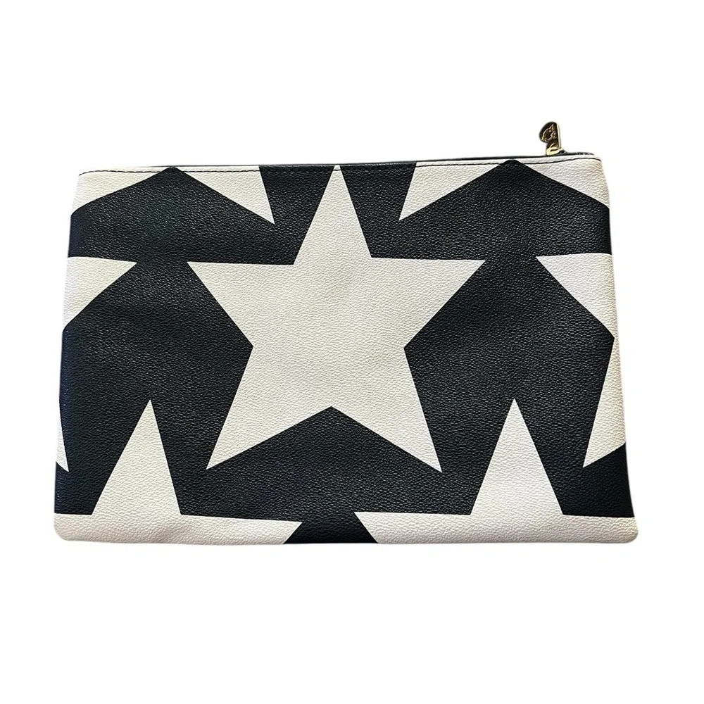 C WONDER Constellations Stars Faux Leather Clutch / Zipper Pouch Blue / White